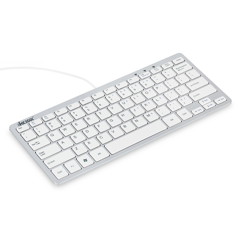 iKKEGOL 78 Key USB Wired Slim Mini Thin Compact Keyboard White