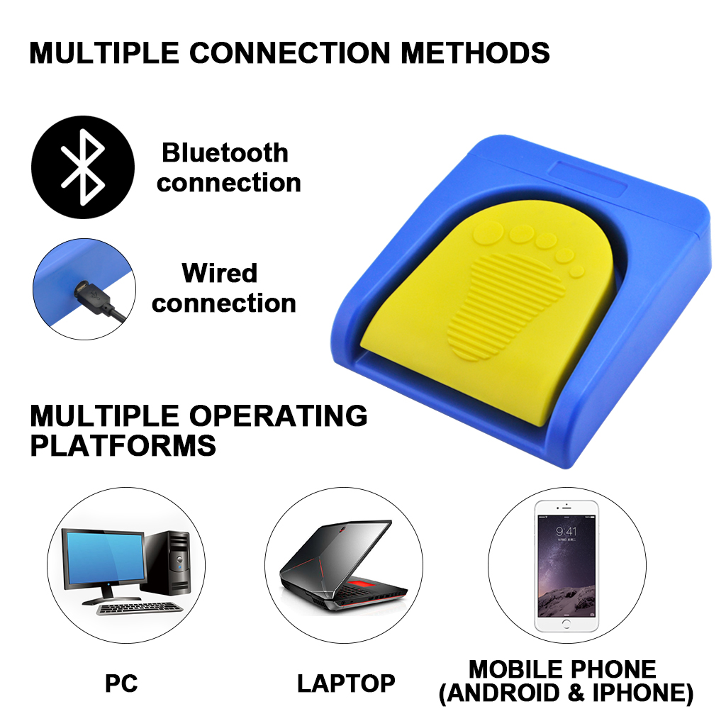 iKKEGOL Wireless Bluetooth Double Foot Pedal Switch Action HID