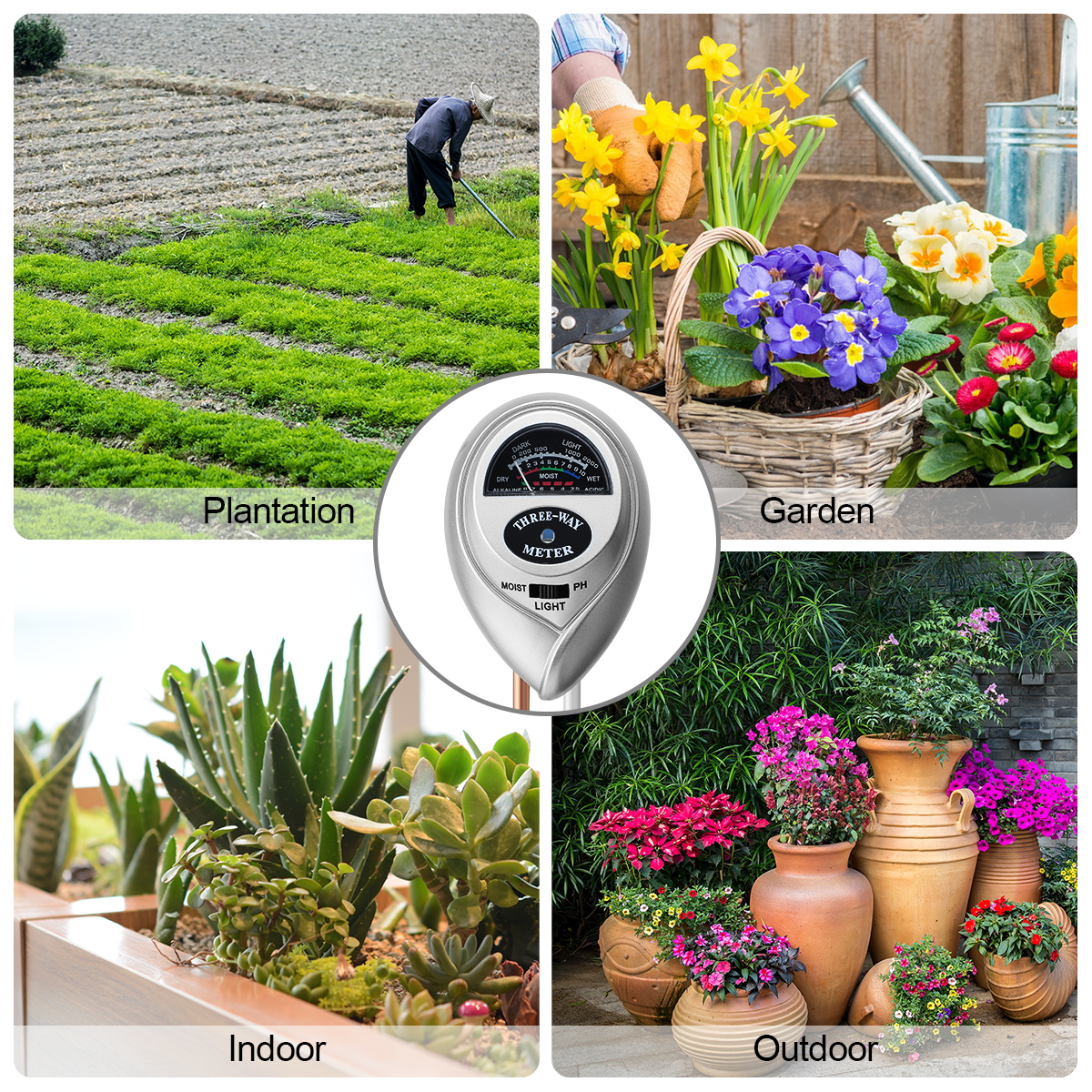 3-in-1 Garden Plants Soil Moisture/Light/pH Detector Tools Kit