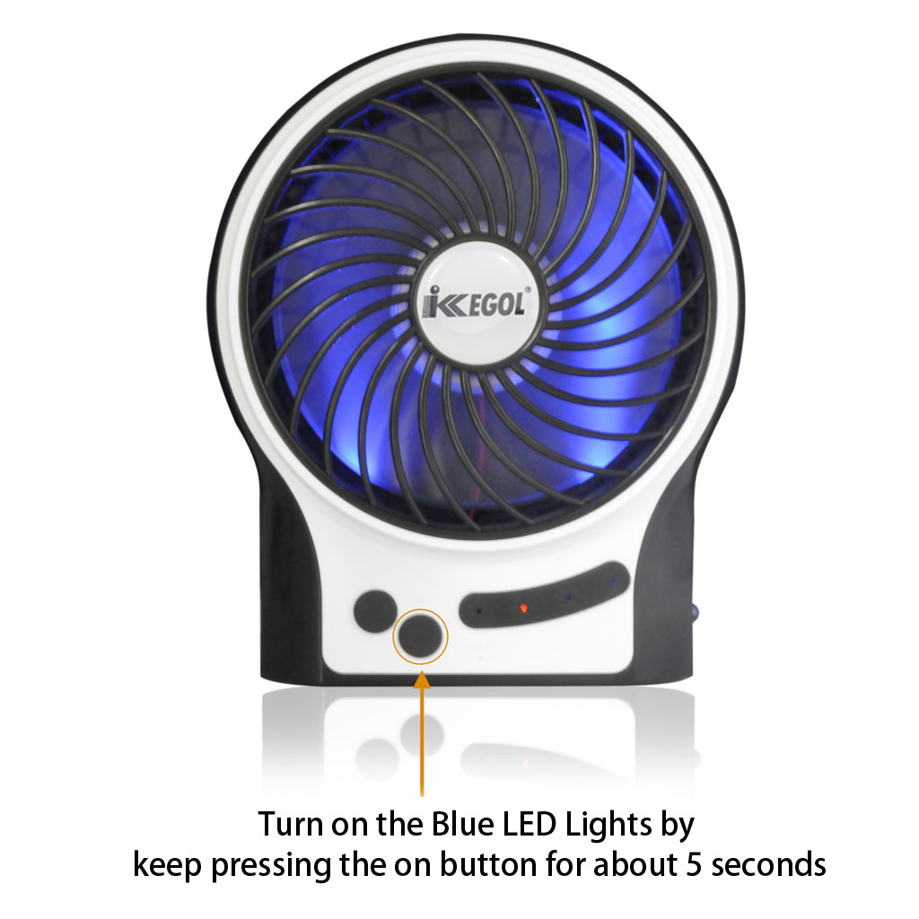 iKKEGOL Mini Portable USB Rechargeable Desk Fan Black - Click Image to Close