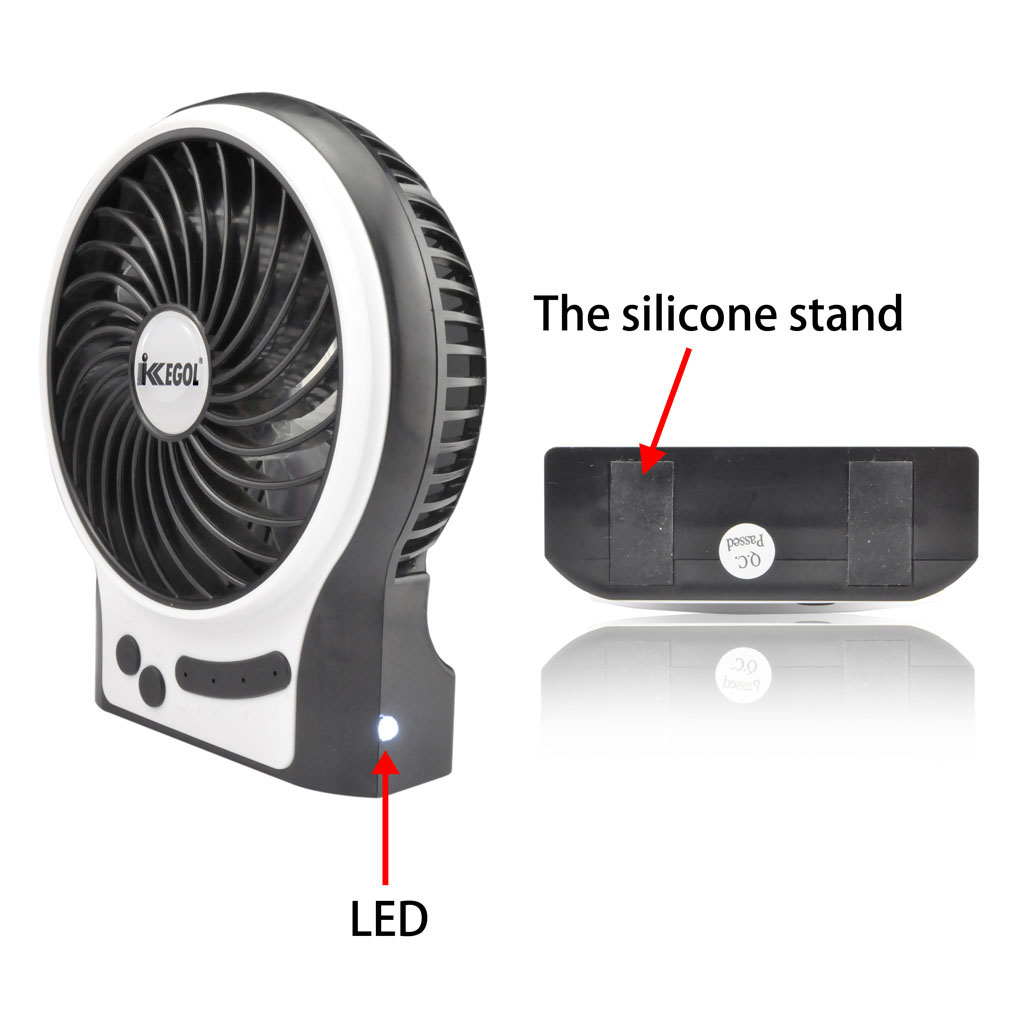 iKKEGOL Mini Portable USB Rechargeable Desk Fan Black - Click Image to Close