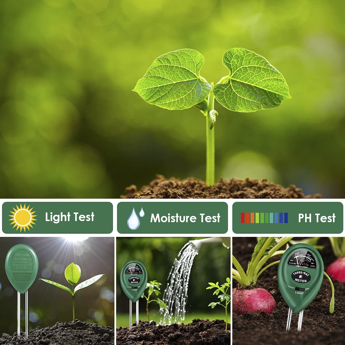 3-in-1 Soil Moisture/Light/pH Tester Garden Plants Tool Kits