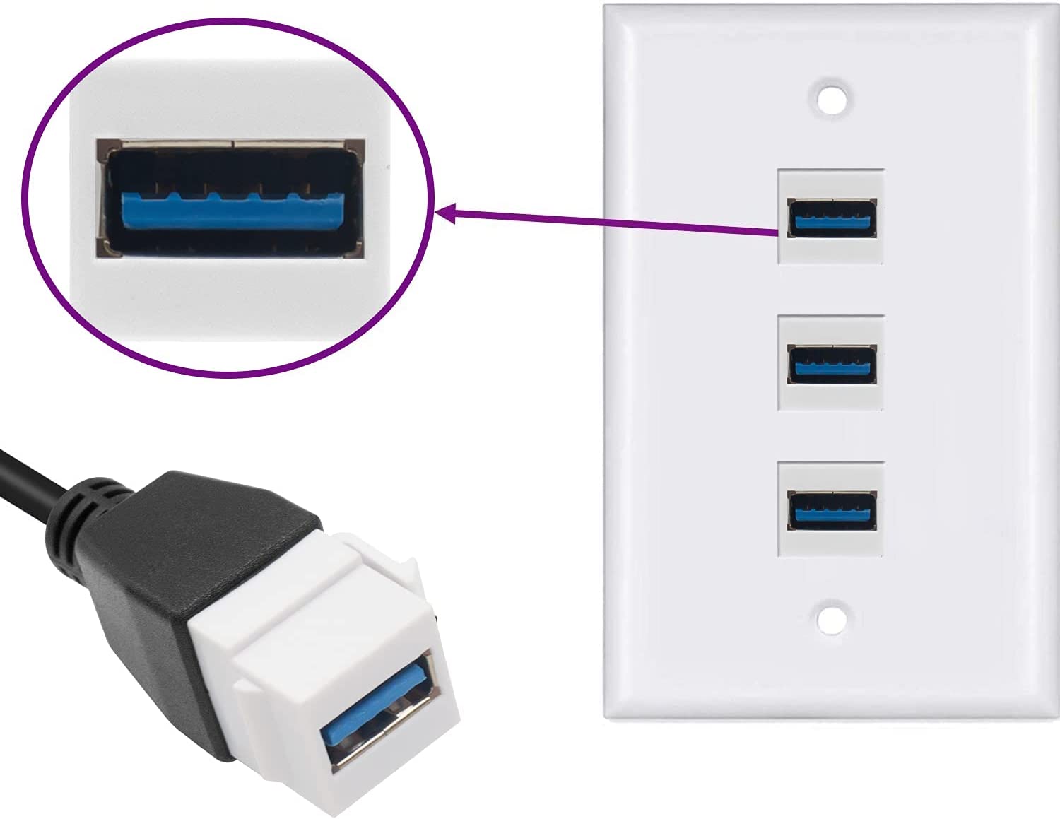 USB3.0 Keystone Jack Insert Cable for Wall Plate Outlet Panel - Click Image to Close