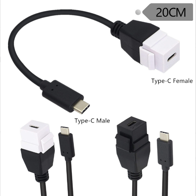USB C Male to Female Insert Cable for Wall Plate Outlet Panel - Click Image to Close