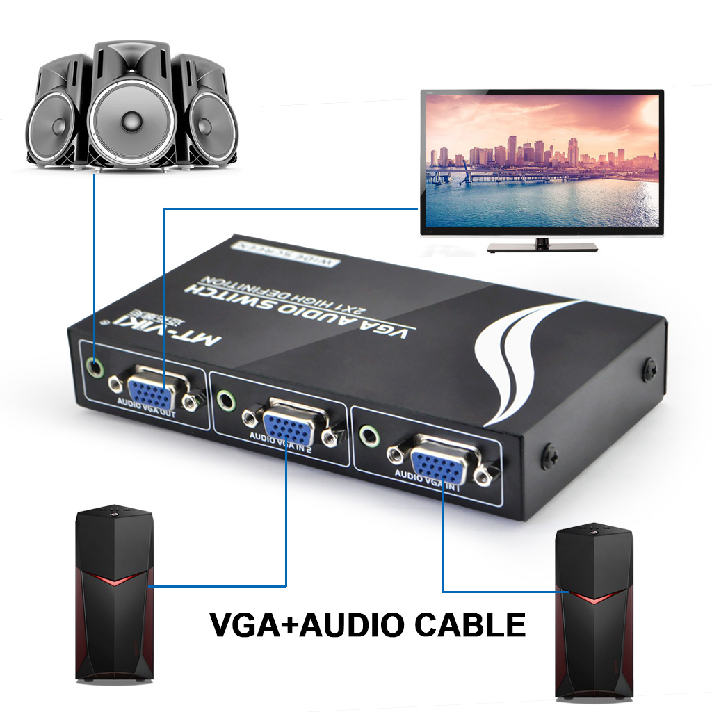 2 Port VGA Audio Video Switch 2x1 SVGA Switcher Box MT-15-2AV
