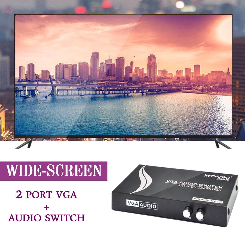 2 Port VGA Audio Video Switch 2x1 SVGA Switcher Box MT-15-2AV