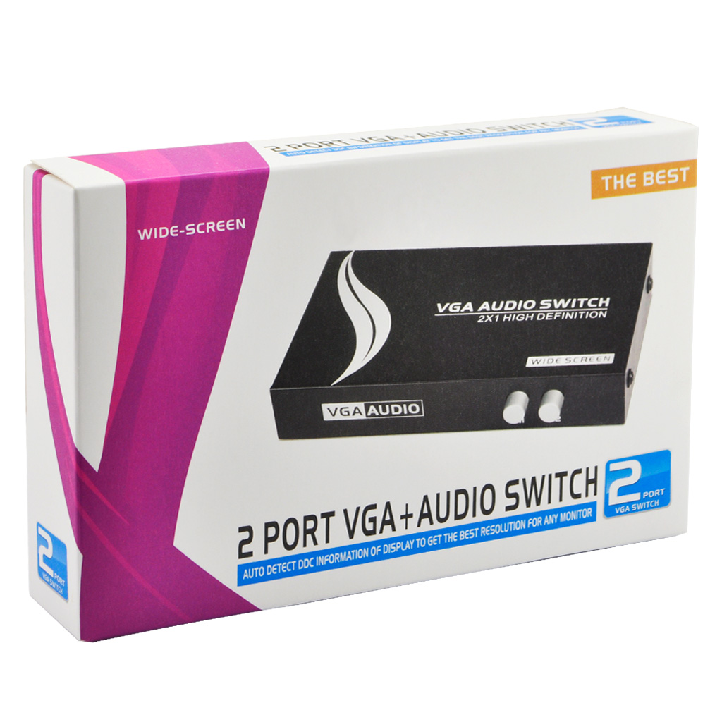 2 Port VGA Audio Video Switch 2x1 SVGA Switcher Box MT-15-2AV