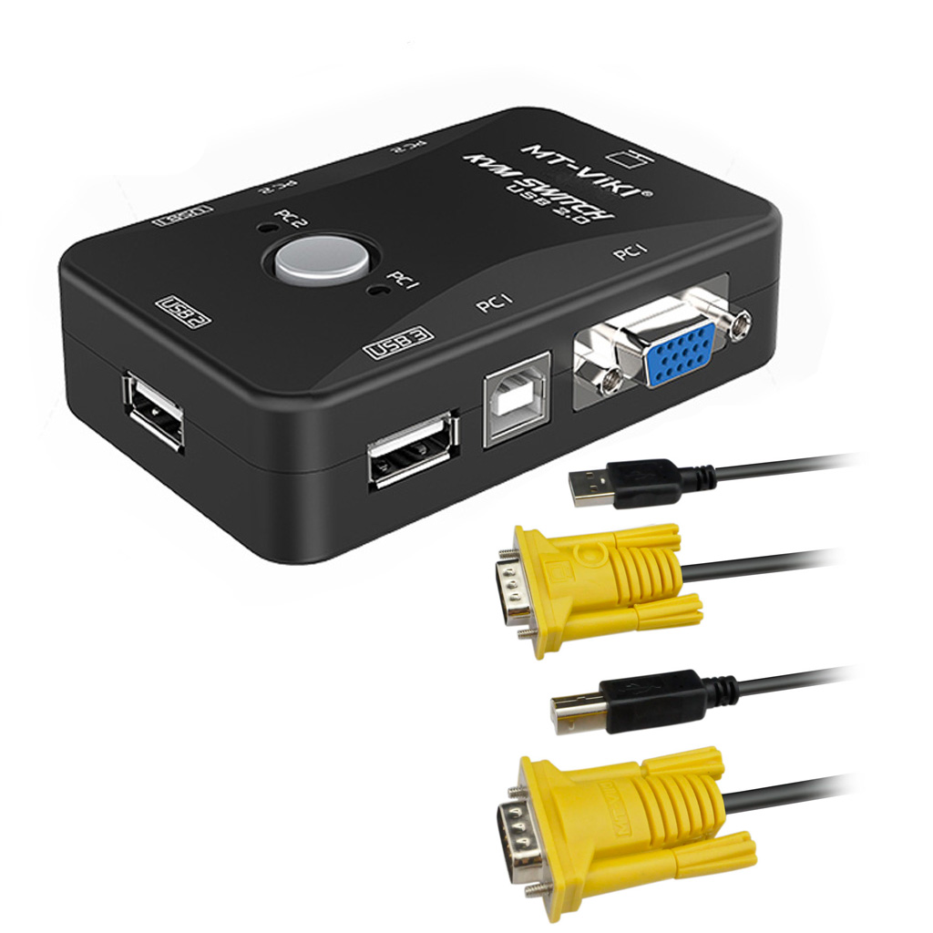 2 Port USB VGA KVM Switch Box+Cables for Computer Sharing Monito
