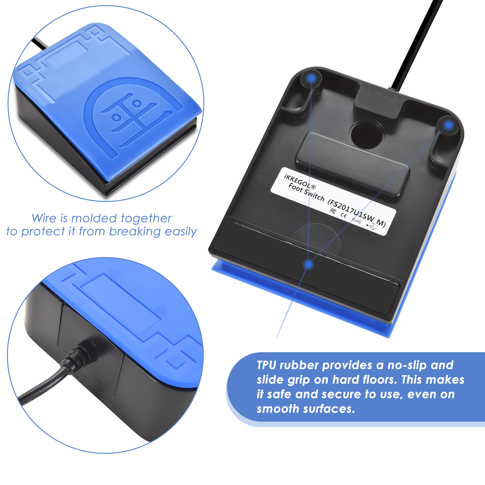 iKKEGOL Upgraded USB Single Foot Optics Blue Pedal Switch