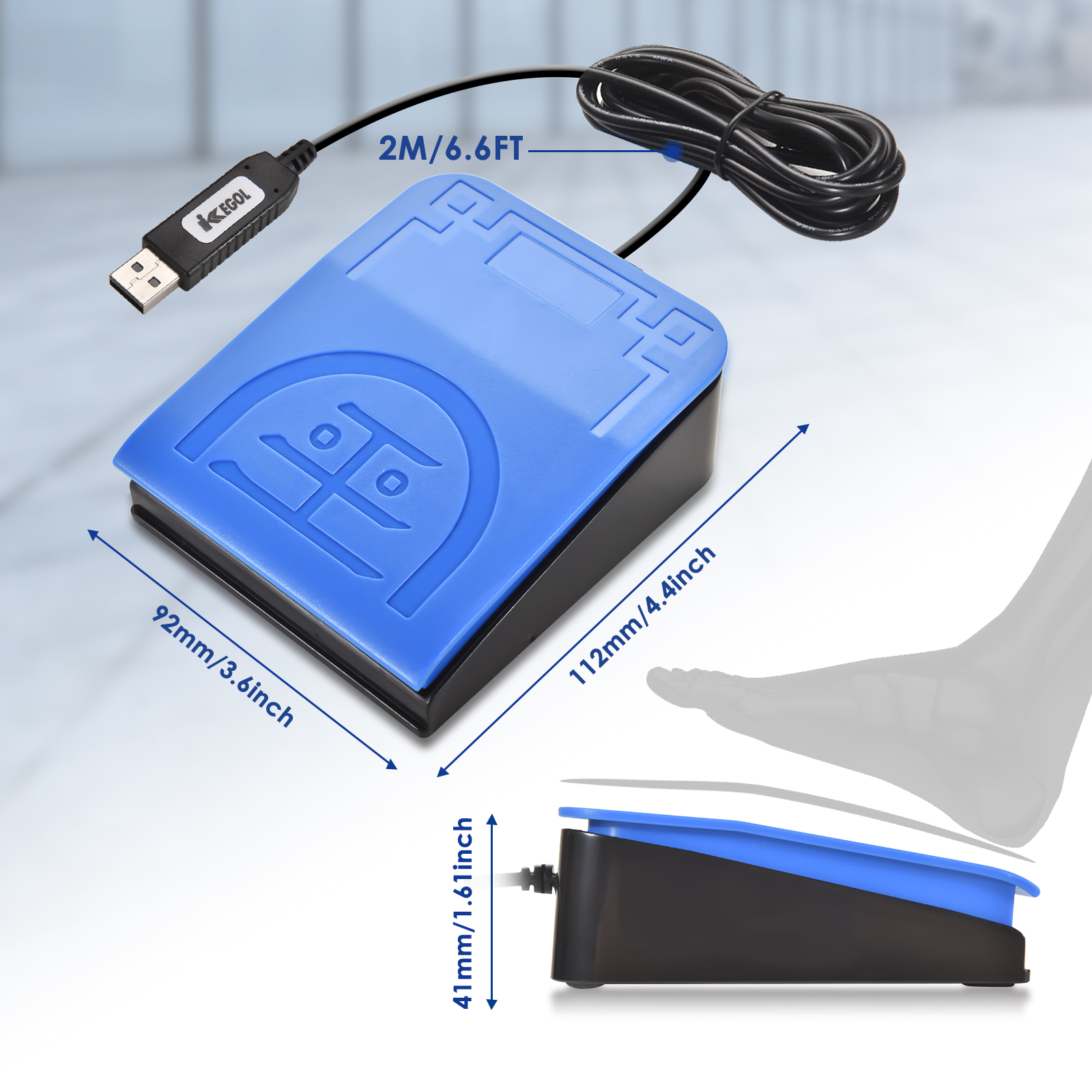 iKKEGOL Upgraded USB Single Foot Optics Blue Pedal Switch - Click Image to Close
