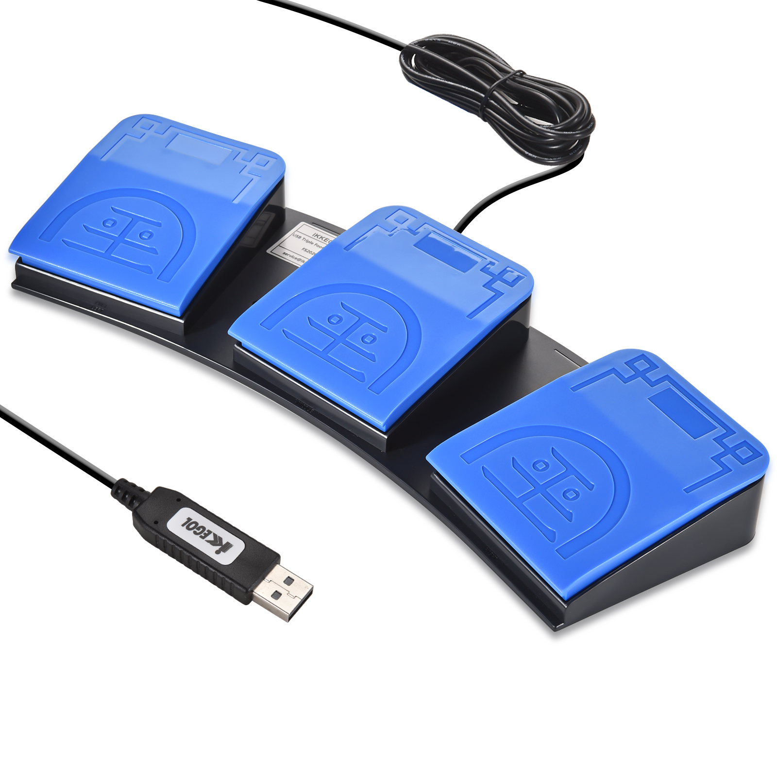 iKKEGOL Upgraded USB Triple Foot Optics Blue Pedal Switch