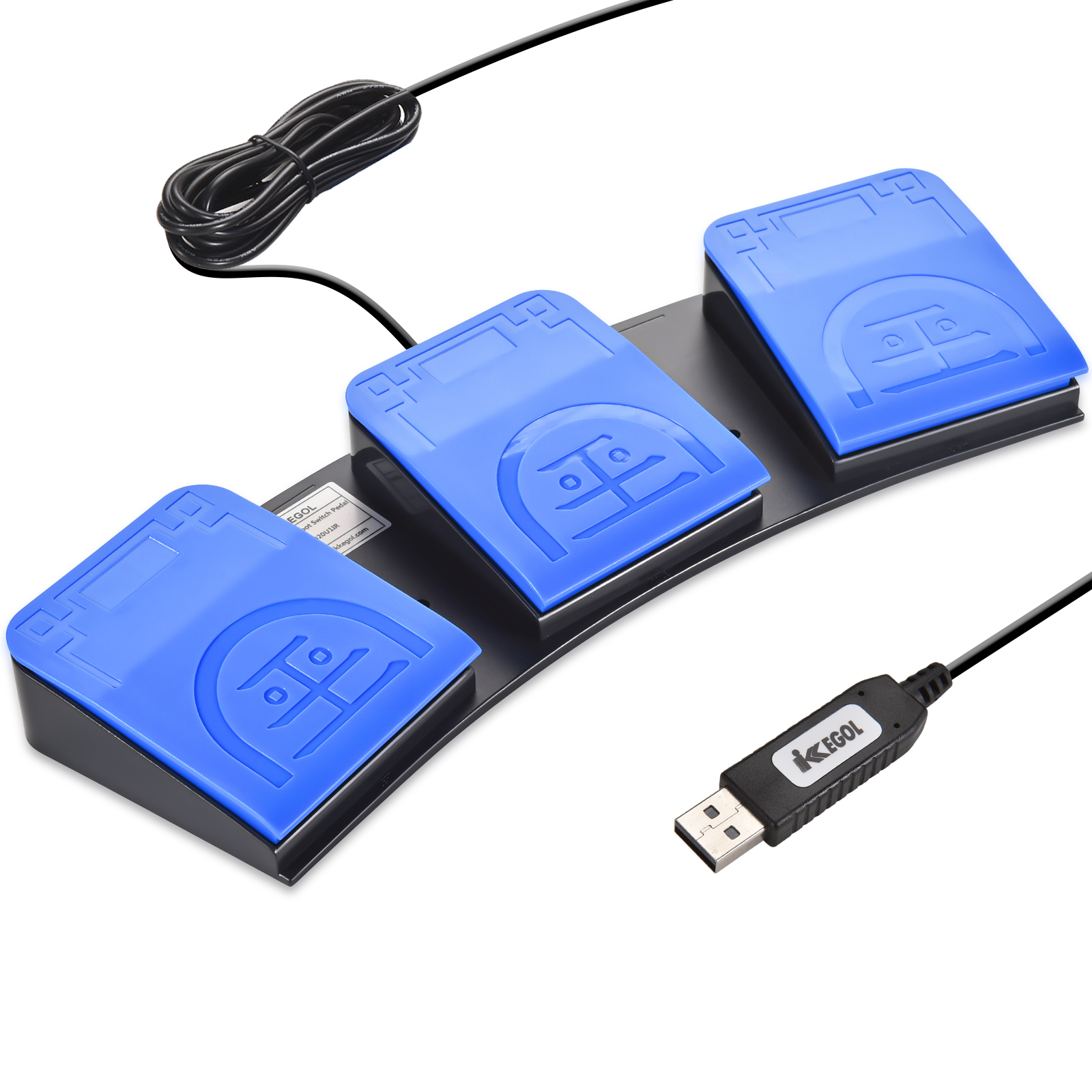 iKKEGOL Upgraded USB Triple Foot Optics Blue Pedal Switch