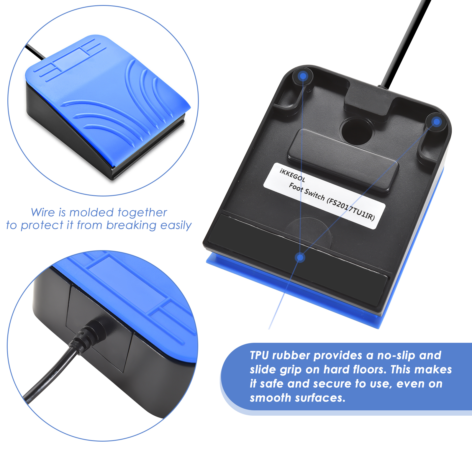 [Upgraded] iKKEGOL USB Single Foot Blue Pedal Optical Switch