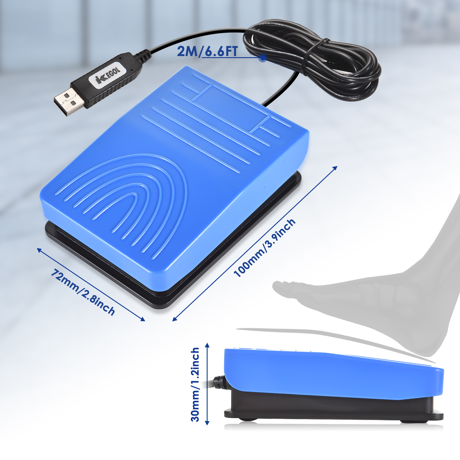 iKKEGOL USB Blue Pedal Foot Program Switch