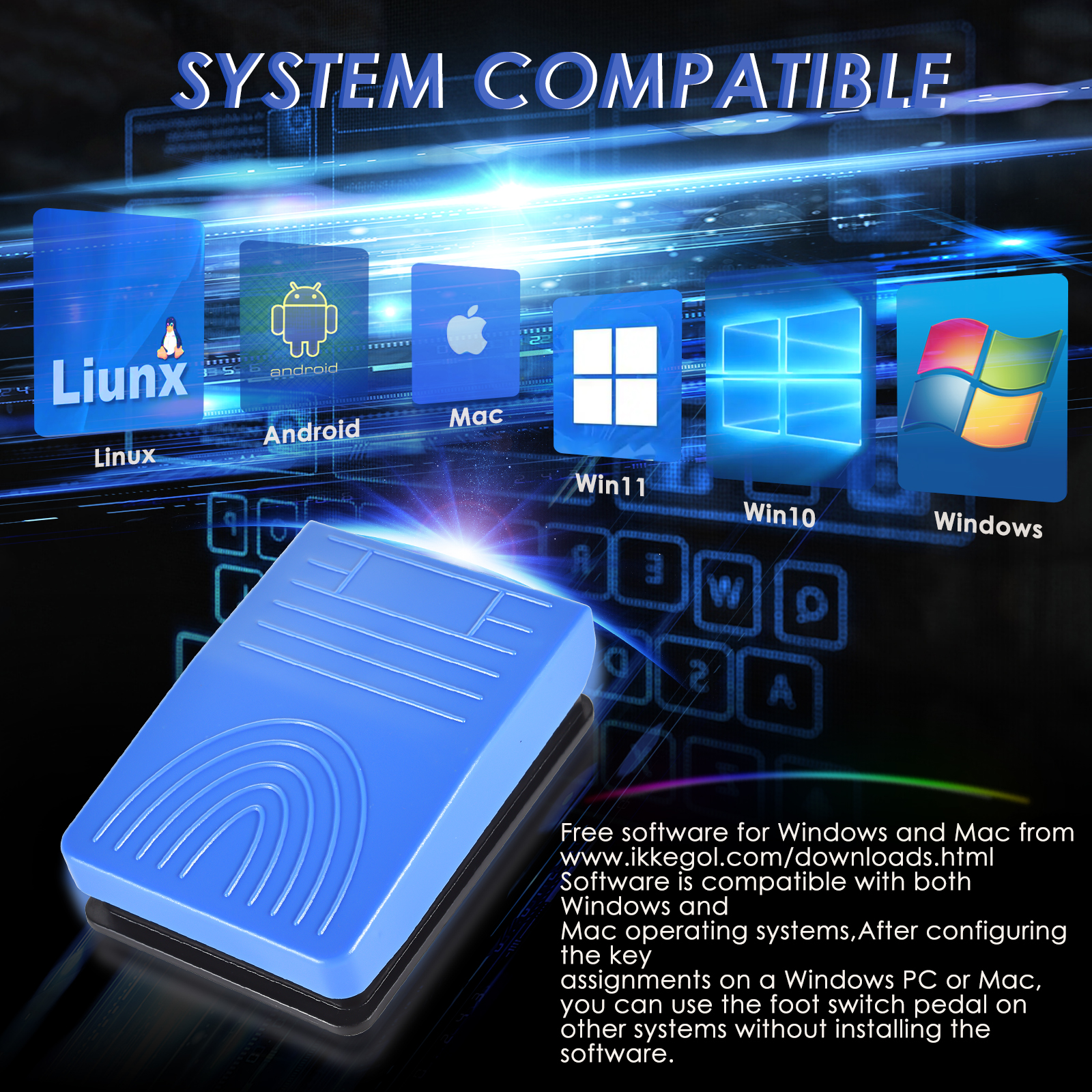 iKKEGOL USB Blue Pedal Foot Program Switch