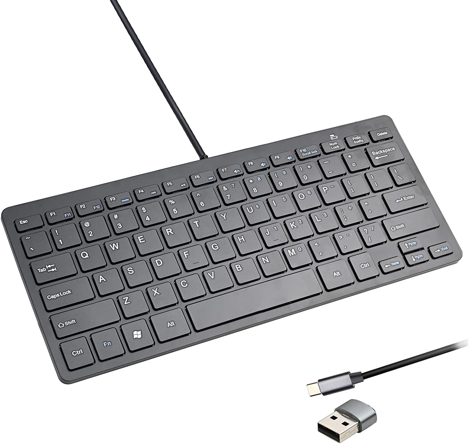 2 in1 USB-C Ultra Slim 78 Scissor Keys Compact Wired Keyboard