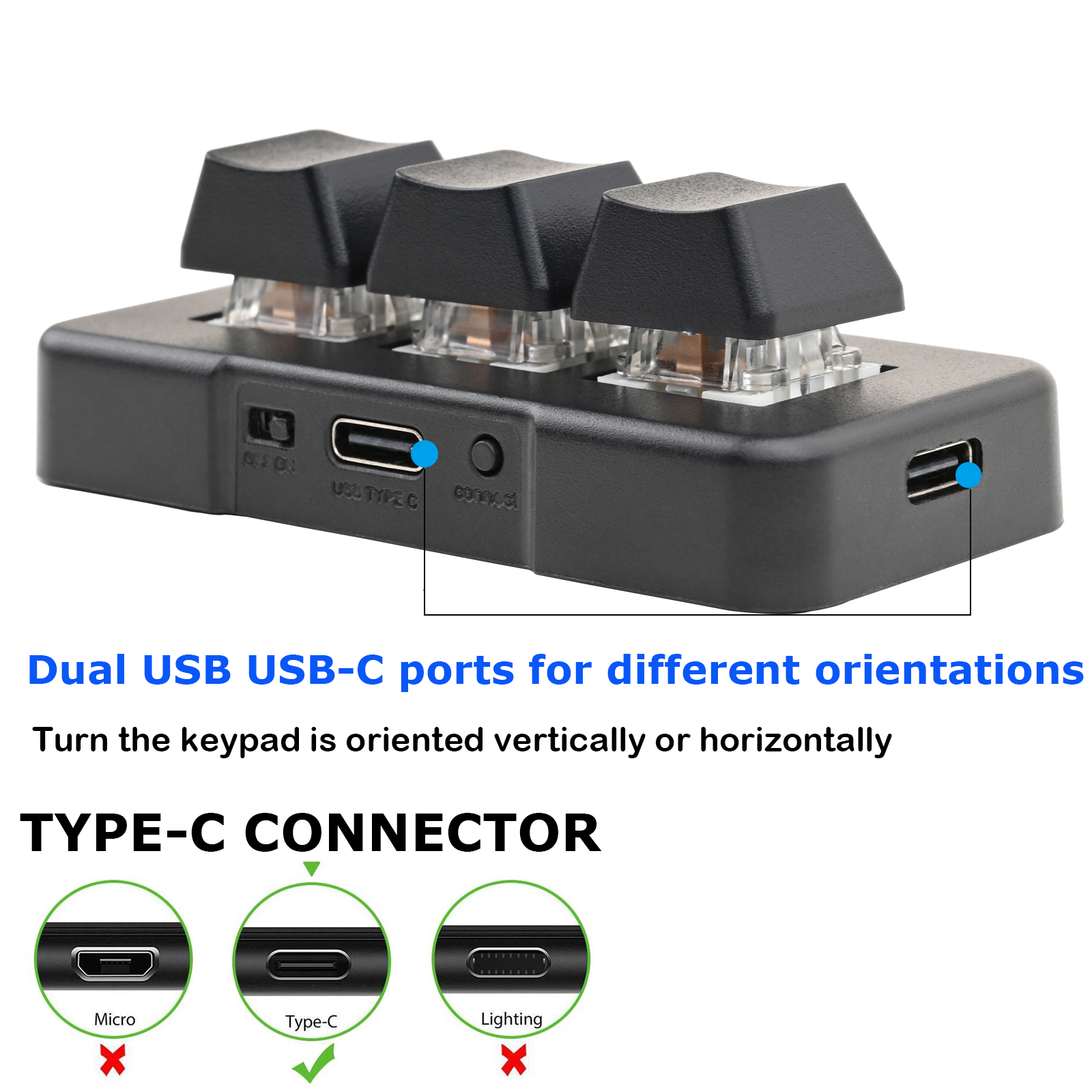 2022 Upgrade USB Customize Triple 3-keys Shortcut Mini Keyboard