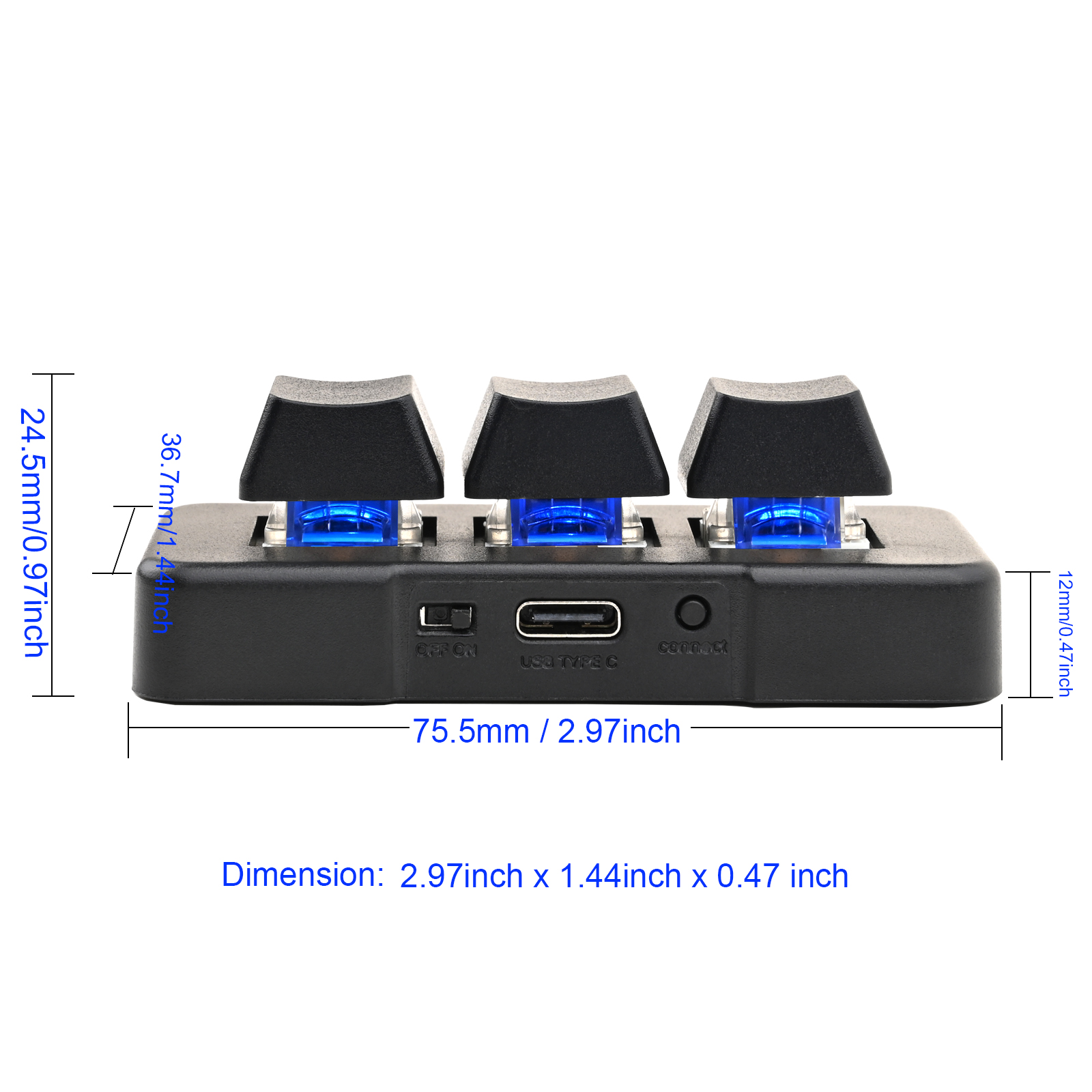 2022 Upgrade Bluetooth Customize Triple 3 keys Mini Keyboard - Click Image to Close