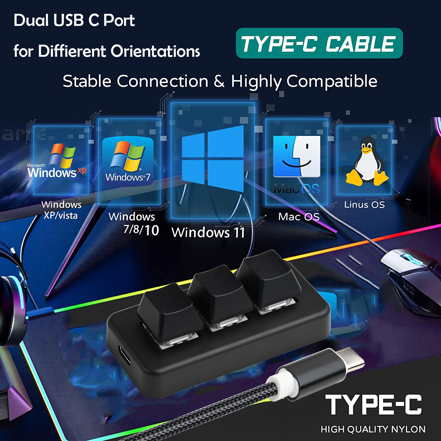 2022 Upgrade Bluetooth Customize Triple 3 keys Mini Keyboard