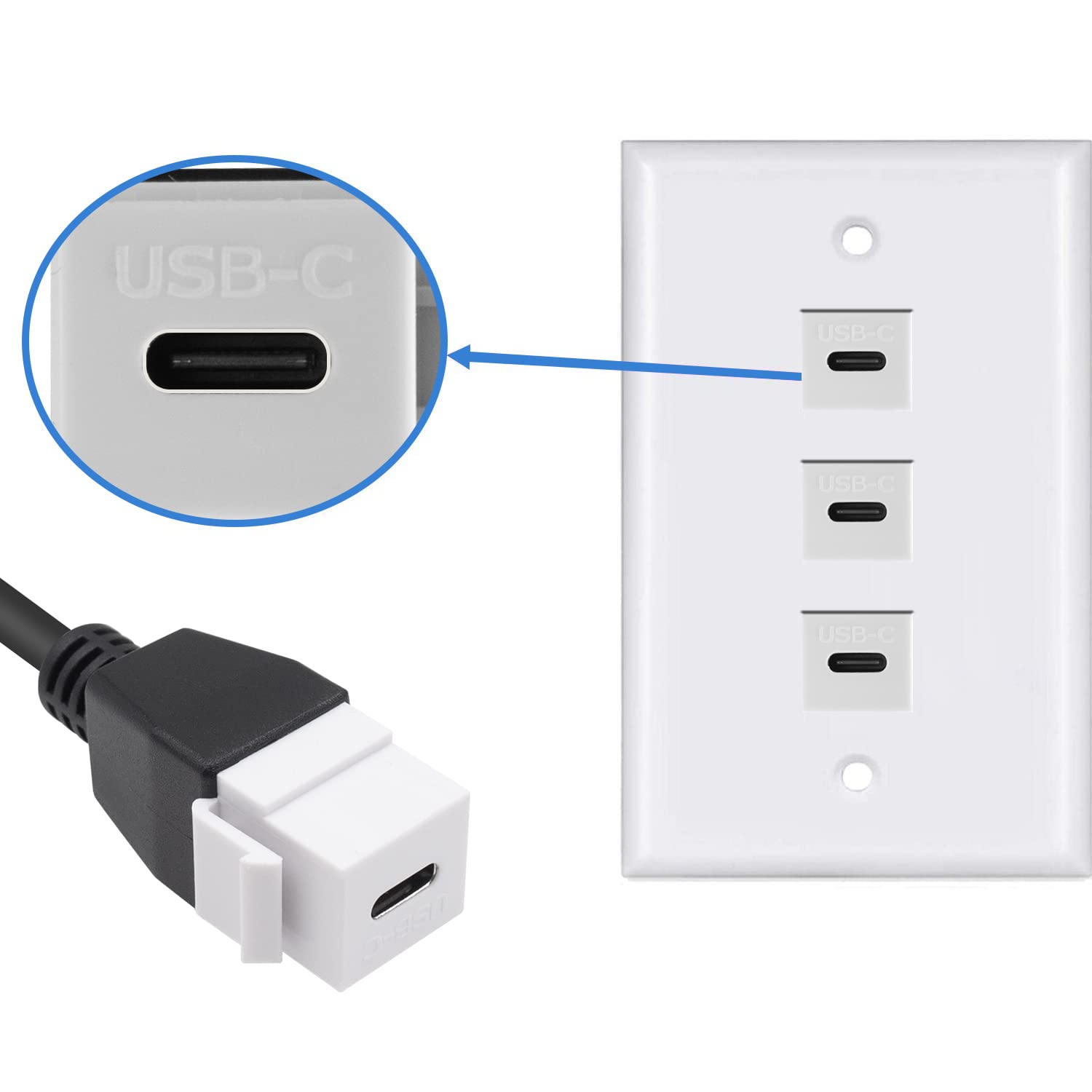 USB C Keystone Jack Insert Cable for Wall Plate Outlet Panel