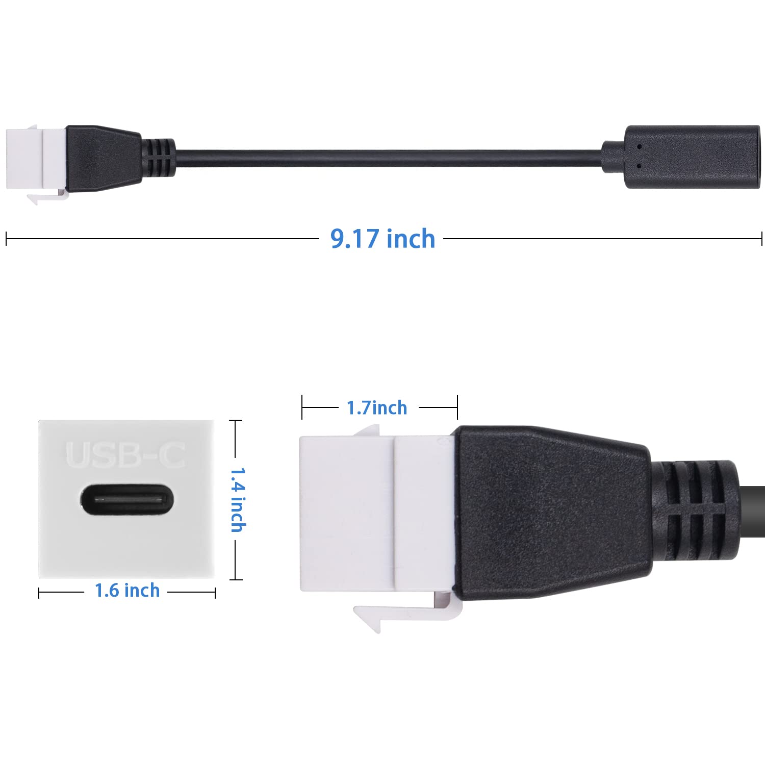 USB C Keystone Jack Insert Cable for Wall Plate Outlet Panel