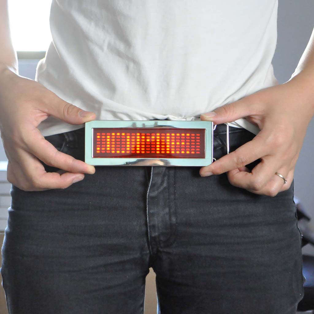 Metal Frame LED DIY Text Name Flash Scrolling Belt Buckle - Click Image to Close