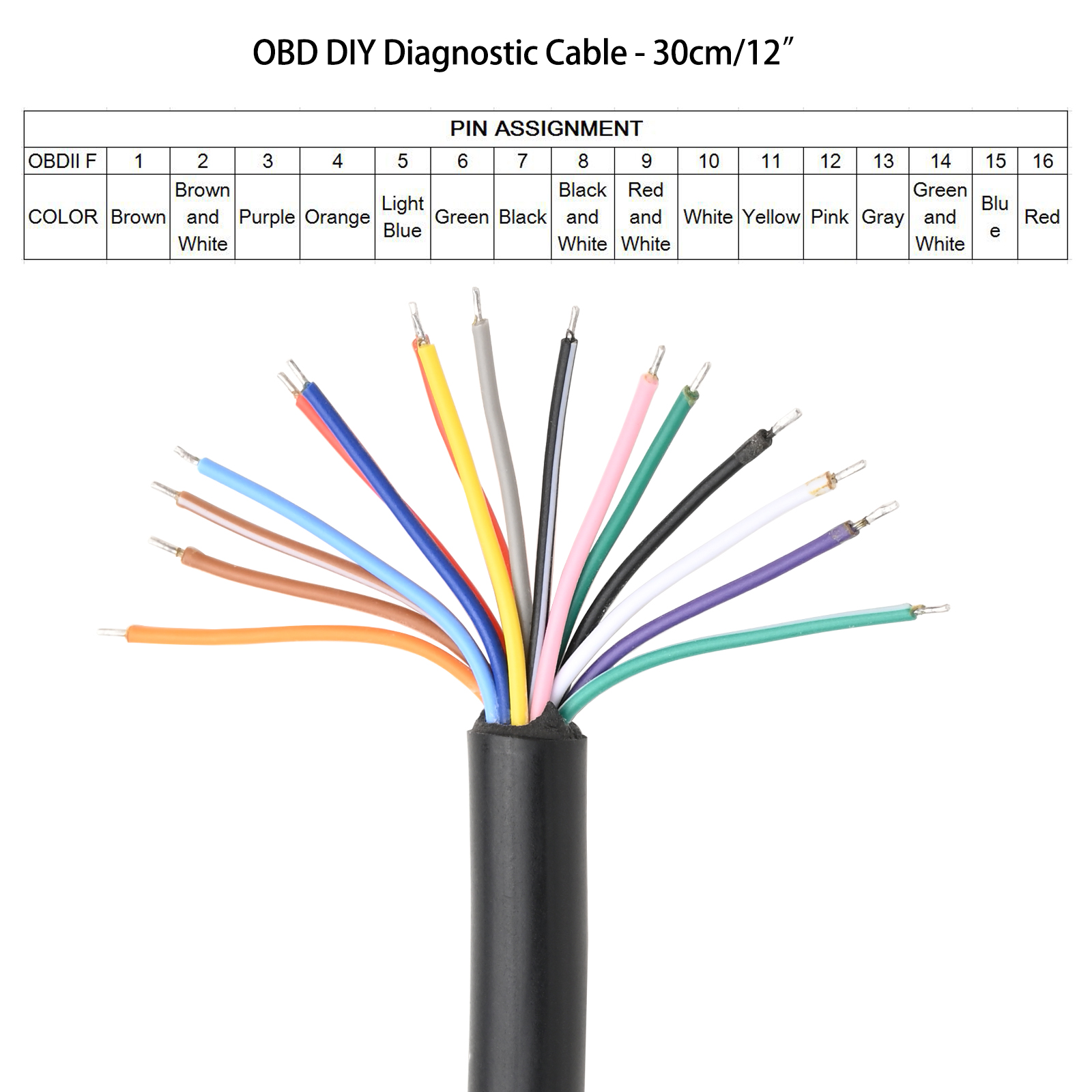 30cm 16-Pin OBD2 Female Connector Pigtail DIY Cable Cord - Click Image to Close