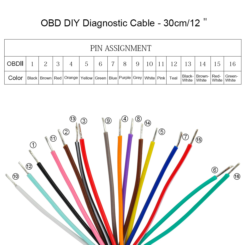 KKEGOL OBDII J1962 Male Connector to 16Pin Open Wire